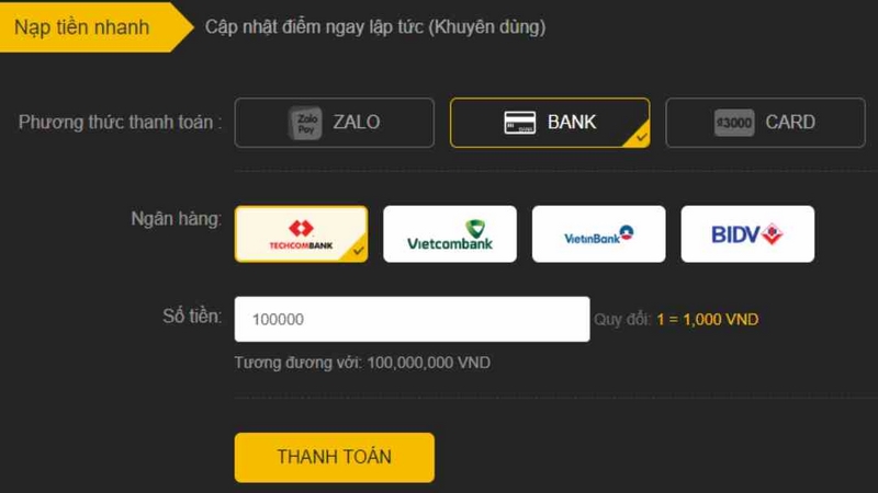 Cách nạp tiền 888B qua app ngân hàng